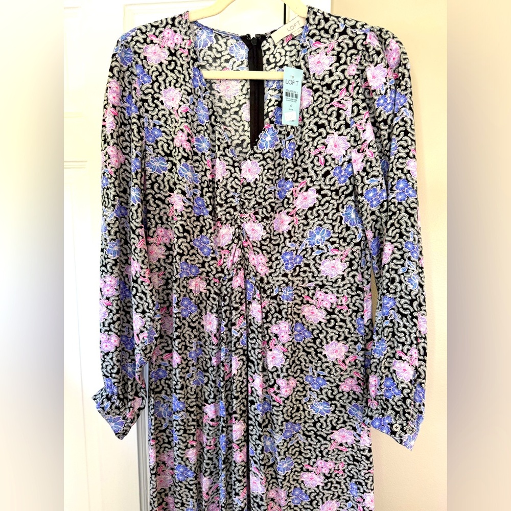 Loft patterned midi dress, 6 petite